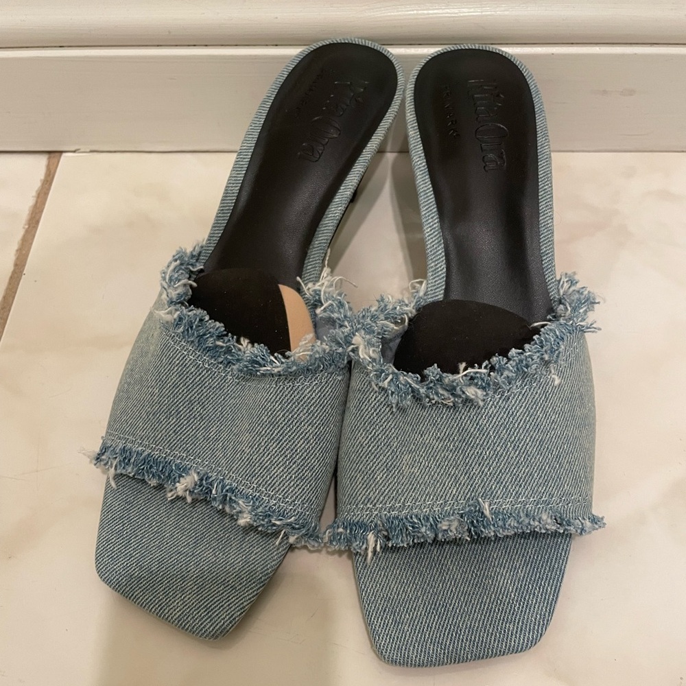 Rita Ora x Primark Frayed Denim Square Toe Heels Size 7 - Picture 3 of 8
